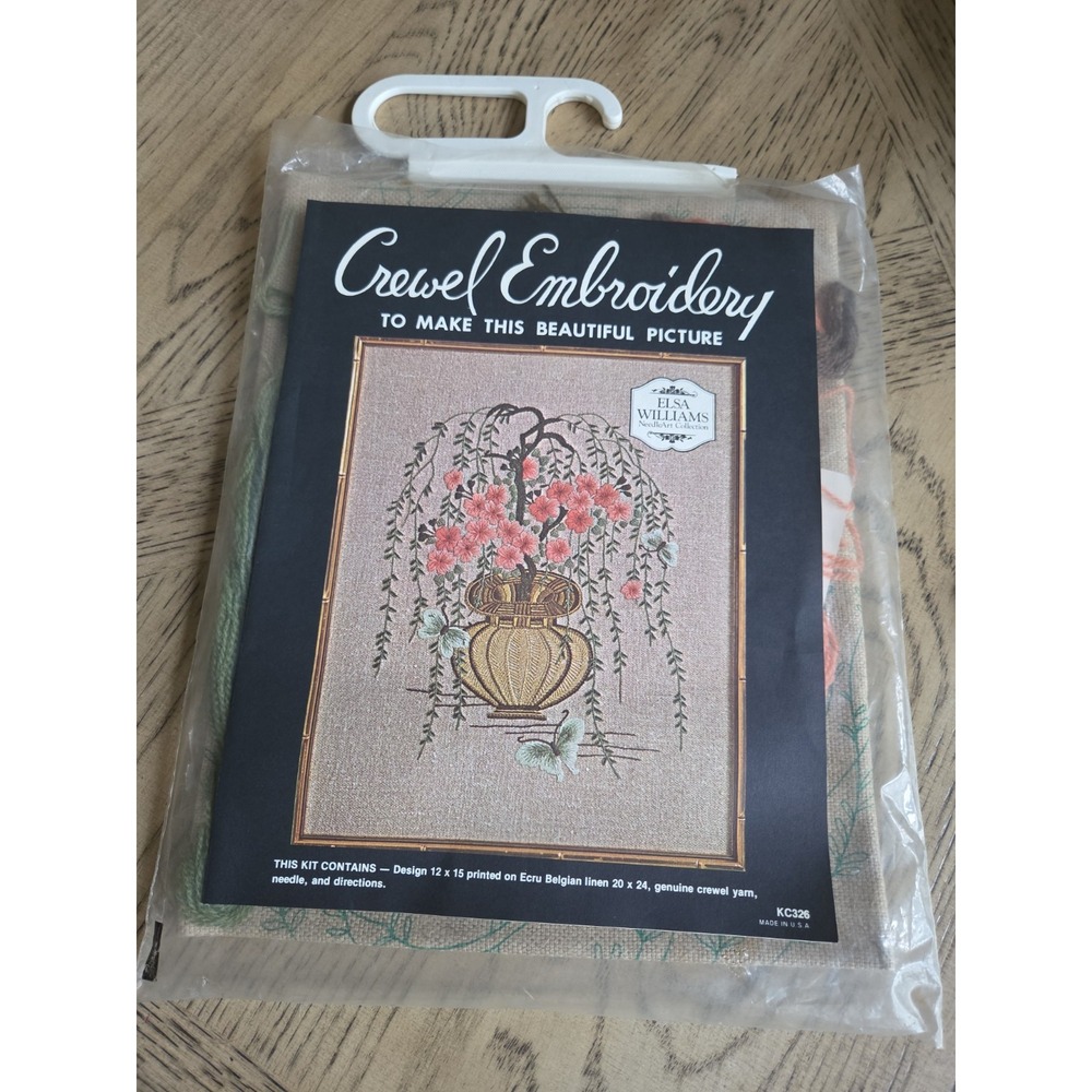 Elsa Williams Crewel Embroidery Kit Chinese Cherry Tree Bonzai Belgian LINEN New